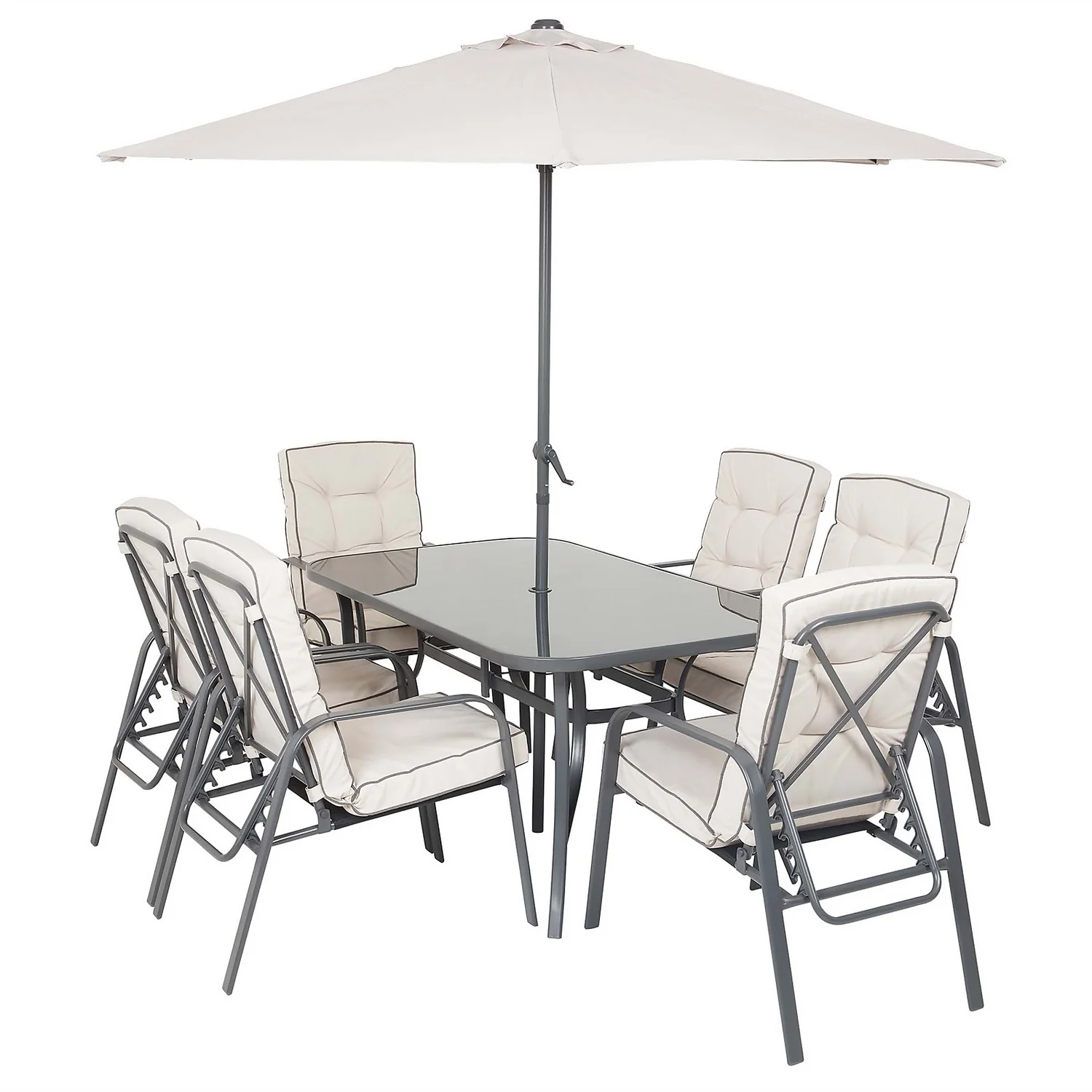 Rowly 6 Seater Garden Dining Set With Parasol - Image 2